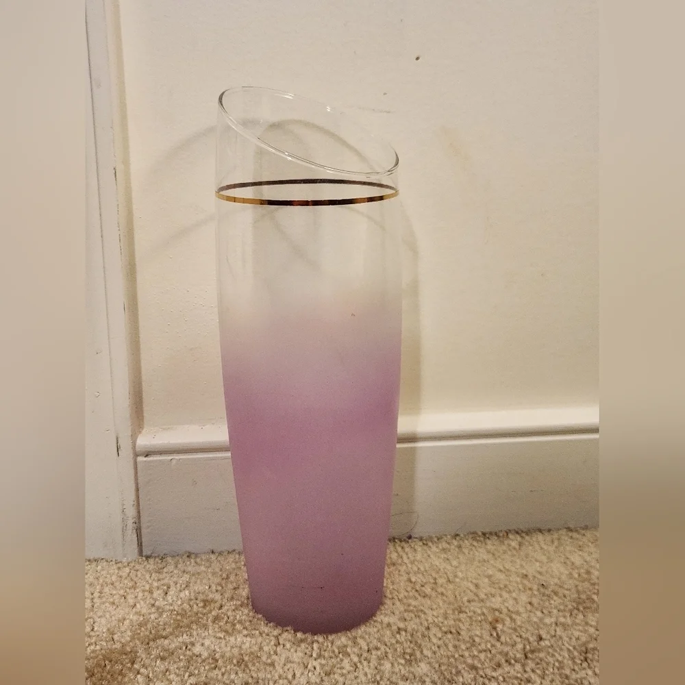 Vintage Tall Purple Frosted Glass Vase Mid Century‎ 11